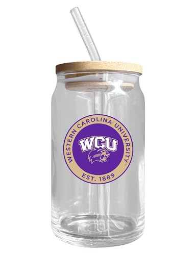 Western Carolina University NCAA 12 oz can-shaped glass, featuring a refined design ideal for showcasing team pride and enjoying beverages on game days, mother's day gift, father's day gift, alumni gift, graduation gift, admission gift.