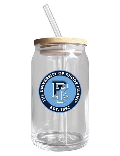 Rhode Island University NCAA 12 oz can-shaped glass, featuring a refined design ideal for showcasing team pride and enjoying beverages on game days, mother's day gift, father's day gift, alumni gift, graduation gift, admission gift.