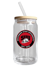 Load image into Gallery viewer, Southern Utah University NCAA 12 oz can-shaped glass, featuring a refined design ideal for showcasing team pride and enjoying beverages on game days, mother&#39;s day gift, father&#39;s day gift, alumni gift, graduation gift, admission gift.
