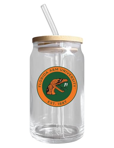 Florida A&M University NCAA 12 oz can-shaped glass, featuring a refined design ideal for showcasing team pride and enjoying beverages on game days, mother's day gift, father's day gift, alumni gift, graduation gift, admission gift.