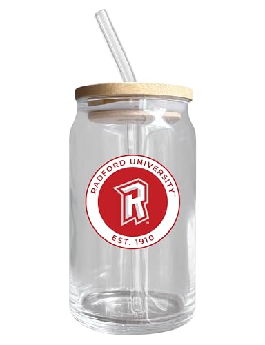 Radford University NCAA 12 oz can-shaped glass, featuring a refined design ideal for showcasing team pride and enjoying beverages on game days, mother's day gift, father's day gift, alumni gift, graduation gift, admission gift.