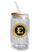 Load image into Gallery viewer, East Tennessee State University NCAA 12 oz can-shaped glass, featuring a refined design ideal for showcasing team pride and enjoying beverages on game days, mother&#39;s day gift, father&#39;s day gift, alumni gift, graduation gift, admission gift.
