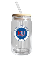 Load image into Gallery viewer, Kansas Jayhawks NCAA 12 oz can-shaped glass, featuring a refined design ideal for showcasing team pride and enjoying beverages on game days, mother&#39;s day gift, father&#39;s day gift, alumni gift, graduation gift, admission gift.
