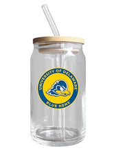 Load image into Gallery viewer, Delaware Blue Hens NCAA 12 oz can-shaped glass, featuring a refined design ideal for showcasing team pride and enjoying beverages on game days, mother&#39;s day gift, father&#39;s day gift, alumni gift, graduation gift, admission gift.
