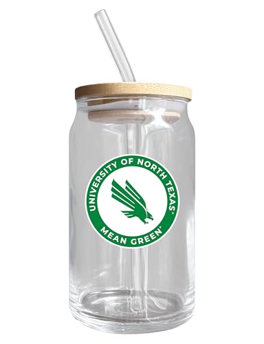 North Texas University NCAA 12 oz can-shaped glass, featuring a refined design ideal for showcasing team pride and enjoying beverages on game days, mother's day gift, father's day gift, alumni gift, graduation gift, admission gift.