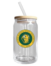 Load image into Gallery viewer, North Dakota State University NCAA 12 oz can-shaped glass, featuring a refined design ideal for showcasing team pride and enjoying beverages on game days, mother&#39;s day gift, father&#39;s day gift, alumni gift, graduation gift, admission gift.
