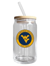Load image into Gallery viewer, West Virginia Mountaineers NCAA 12 oz can-shaped glass, featuring a refined design ideal for showcasing team pride and enjoying beverages on game days, mother&#39;s day gift, father&#39;s day gift, alumni gift, graduation gift, admission gift.
