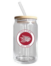 Load image into Gallery viewer, Chico State NCAA 12 oz can-shaped glass, featuring a refined design ideal for showcasing team pride and enjoying beverages on game days, mother&#39;s day gift, father&#39;s day gift, alumni gift, graduation gift, admission gift.
