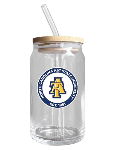 North Carolina A&T State NCAA 12 oz can-shaped glass, featuring a refined design ideal for showcasing team pride and enjoying beverages on game days, mother's day gift, father's day gift, alumni gift, graduation gift, admission gift.