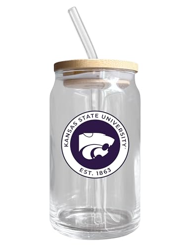 Kansas State University NCAA 12 oz can-shaped glass, featuring a refined design ideal for showcasing team pride and enjoying beverages on game days, mother's day gift, father's day gift, alumni gift, graduation gift, admission gift.