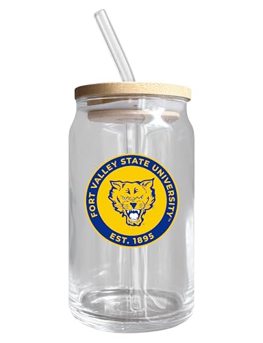 Fort Valley State University NCAA 12 oz can-shaped glass, featuring a refined design ideal for showcasing team pride and enjoying beverages on game days, mother's day gift, father's day gift, alumni gift, graduation gift, admission gift.
