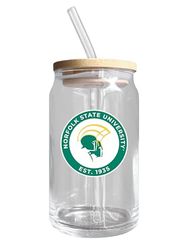 Norfolk State University NCAA 12 oz can-shaped glass, featuring a refined design ideal for showcasing team pride and enjoying beverages on game days, mother's day gift, father's day gift, alumni gift, graduation gift, admission gift.