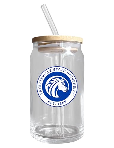 Fayetteville State University NCAA 12 oz can-shaped glass, featuring a refined design ideal for showcasing team pride and enjoying beverages on game days, mother's day gift, father's day gift, alumni gift, graduation gift, admission gift.