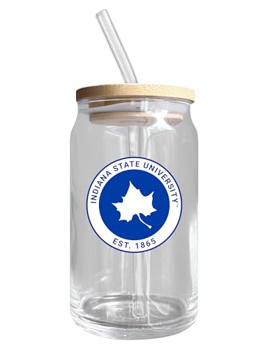 Indiana State University NCAA 12 oz can-shaped glass, featuring a refined design ideal for showcasing team pride and enjoying beverages on game days, mother's day gift, father's day gift, alumni gift, graduation gift, admission gift.