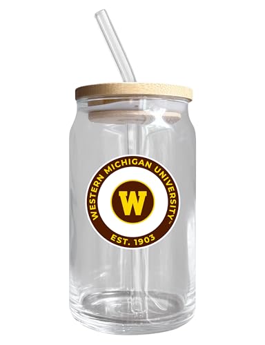 Western Michigan University NCAA 12 oz can-shaped glass, featuring a refined design ideal for showcasing team pride and enjoying beverages on game days, mother's day gift, father's day gift, alumni gift, graduation gift, admission gift.