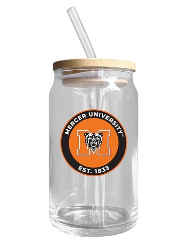 Mercer University NCAA 12 oz can-shaped glass, featuring a refined design ideal for showcasing team pride and enjoying beverages on game days, mother's day gift, father's day gift, alumni gift, graduation gift, admission gift.