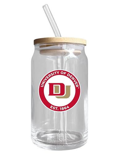 Denver Pioneers NCAA 12 oz can-shaped glass, featuring a refined design ideal for showcasing team pride and enjoying beverages on game days, mother's day gift, father's day gift, alumni gift, graduation gift, admission gift.