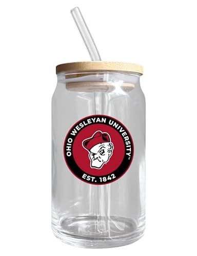 Ohio Wesleyan University NCAA 12 oz can-shaped glass, featuring a refined design ideal for showcasing team pride and enjoying beverages on game days, mother's day gift, father's day gift, alumni gift, graduation gift, admission gift.