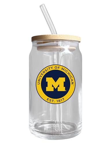 Michigan Wolverines NCAA 12 oz can-shaped glass, featuring a refined design ideal for showcasing team pride and enjoying beverages on game days, mother's day gift, father's day gift, alumni gift, graduation gift, admission gift.