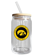 Load image into Gallery viewer, Iowa Hawkeyes NCAA 12 oz can-shaped glass, featuring a refined design ideal for showcasing team pride and enjoying beverages on game days, mother&#39;s day gift, father&#39;s day gift, alumni gift, graduation gift, admission gift.
