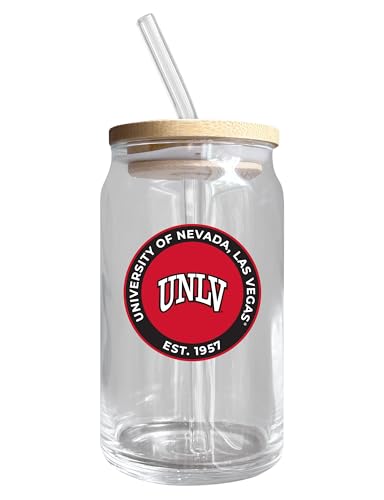 UNLV Rebels NCAA 12 oz can-shaped glass, featuring a refined design ideal for showcasing team pride and enjoying beverages on game days, mother's day gift, father's day gift, alumni gift, graduation gift, admission gift.