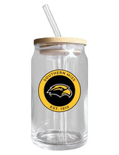Load image into Gallery viewer, Southern Mississippi Golden Eagles NCAA 12 oz can-shaped glass, featuring a refined design ideal for showcasing team pride and enjoying beverages on game days, mother&#39;s day gift, father&#39;s day gift, alumni gift, graduation gift, admission gift.

