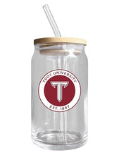 Load image into Gallery viewer, Troy University NCAA 12 oz can-shaped glass, featuring a refined design ideal for showcasing team pride and enjoying beverages on game days, mother&#39;s day gift, father&#39;s day gift, alumni gift, graduation gift, admission gift.

