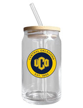 Load image into Gallery viewer, Central Oklahoma Bronchos NCAA 12 oz can-shaped glass, featuring a refined design ideal for showcasing team pride and enjoying beverages on game days, mother&#39;s day gift, father&#39;s day gift, alumni gift, graduation gift, admission gift.
