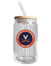Load image into Gallery viewer, Virginia Cavaliers NCAA 12 oz can-shaped glass, featuring a refined design ideal for showcasing team pride and enjoying beverages on game days, mother&#39;s day gift, father&#39;s day gift, alumni gift, graduation gift, admission gift.
