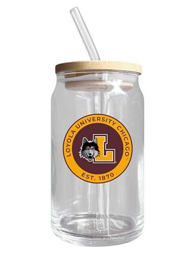 Loyola University Ramblers NCAA 12 oz can-shaped glass, featuring a refined design ideal for showcasing team pride and enjoying beverages on game days, mother's day gift, father's day gift, alumni gift, graduation gift, admission gift.