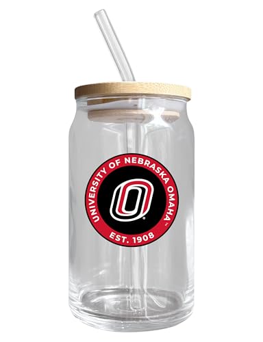 Nebraska at Omaha NCAA 12 oz can-shaped glass, featuring a refined design ideal for showcasing team pride and enjoying beverages on game days, mother's day gift, father's day gift, alumni gift, graduation gift, admission gift.