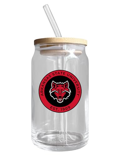 Arkansas State NCAA 12 oz can-shaped glass, featuring a refined design ideal for showcasing team pride and enjoying beverages on game days, mother's day gift, father's day gift, alumni gift, graduation gift, admission gift.