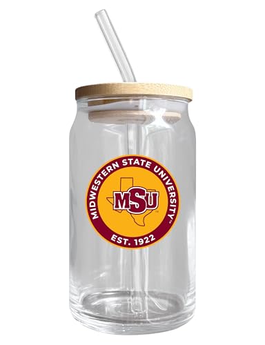 Midwestern State University NCAA 12 oz can-shaped glass, featuring a refined design ideal for showcasing team pride and enjoying beverages on game days, mother's day gift, father's day gift, alumni gift, graduation gift, admission gift.