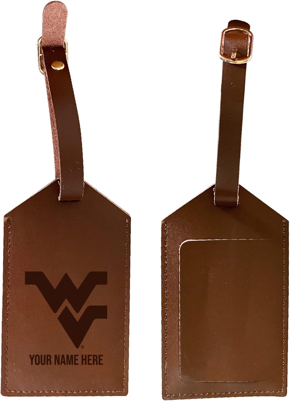 West Virginia Mountaineers Premium Leather Luggage Tag - Laser-Engraved Custom Name Option