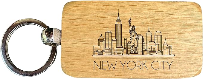 New York City NYC Souvenir 2.5x1-Inch Engraved Wooden Keychain