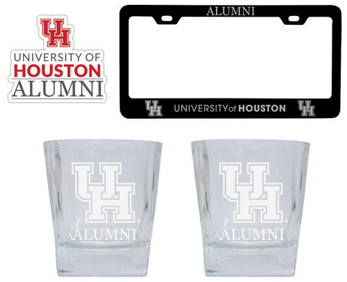 High Point University Collegiate Alumni Gift Set Engraved Whiskey Glasses, License Plate Frame & Decal 