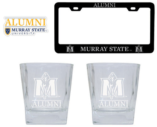 Murray State University Collegiate Alumni Gift Set Engraved Whiskey Glasses, License Plate Frame & Decal 