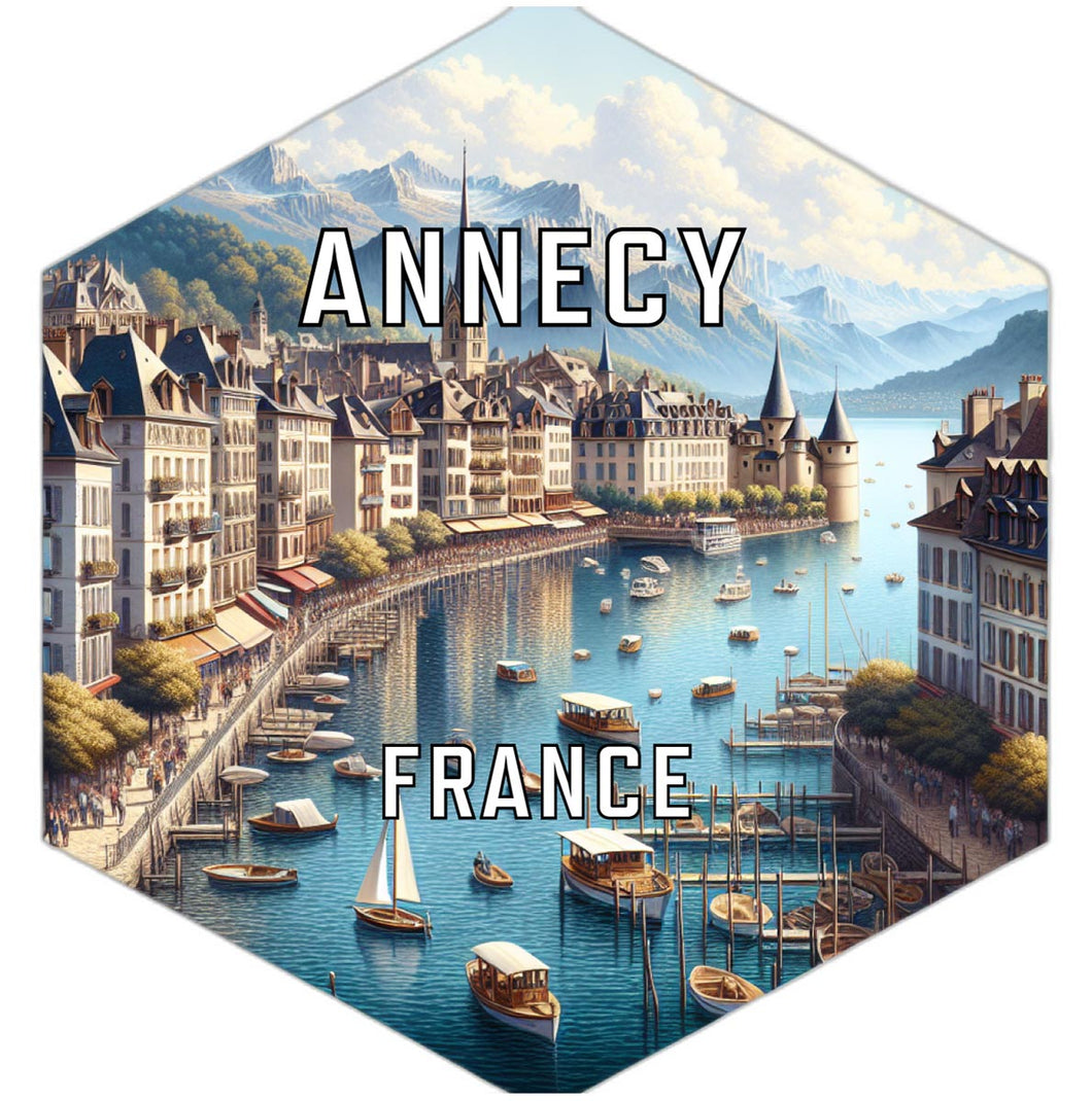 Annecy France Souvenir Travel Destination Die Cut Hexagon Fridge Magnet 6-Inch