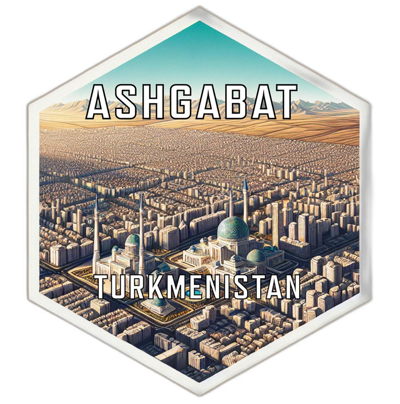 Ashgabat Turkmenistan Souvenir Travel Destination Die Cut Hexagon Fridge Magnet 6-Inch