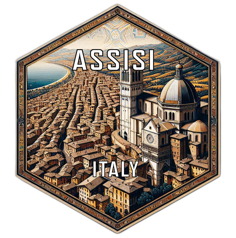 Assisi Italy Souvenir Travel Destination Die Cut Hexagon Fridge Magnet 2-Inch