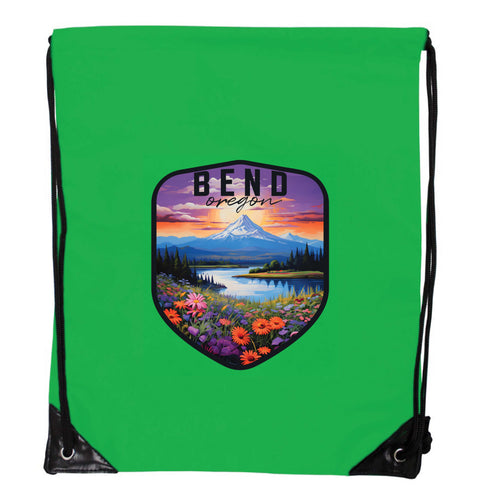 Bend Oregon Design A Souvenir Cinch Bag with Drawstring Backpack Kelly Green Kelly Green
