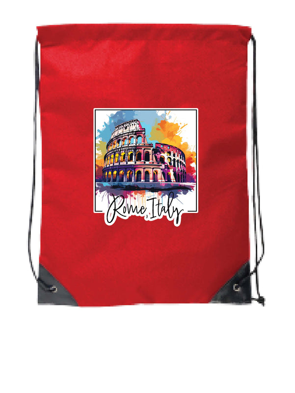 Rome Italy Design A Souvenir Cinch Bag with Drawstring Backpack Red Red