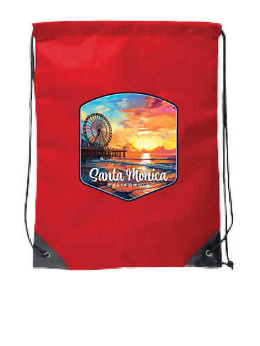 Santa Monica California Design A Souvenir Cinch Bag with Drawstring Backpack Red Red