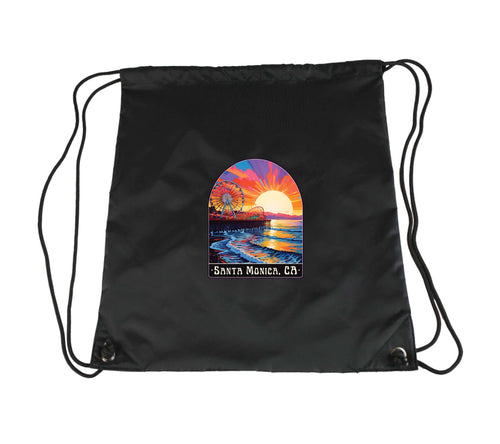 Santa Monica California Design B Souvenir Cinch Bag with Drawstring Backpack Black Black
