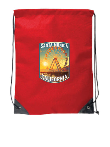 Santa Monica California Design C Souvenir Cinch Bag with Drawstring Backpack Red Red