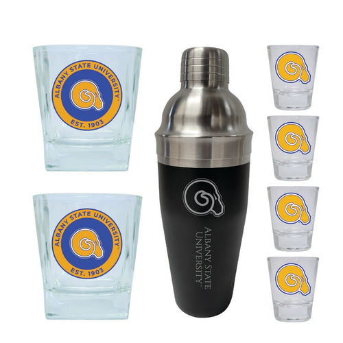 Albany State University Officially Licensed Collegiate Barware Set – 7-Piece Cocktail & Whiskey Glass Gift Pack 