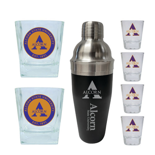 Alcorn State Braves Officially Licensed Collegiate Barware Set – 7-Piece Cocktail & Whiskey Glass Gift Pack 