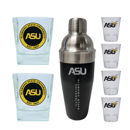 Alabama State University Officially Licensed Collegiate Barware Set – 7-Piece Cocktail & Whiskey Glass Gift Pack 