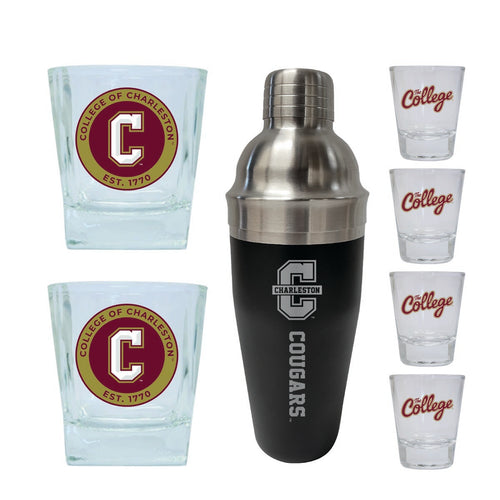 College of Charleston Officially Licensed Collegiate Barware Set – 7-Piece Cocktail & Whiskey Glass Gift Pack 