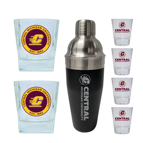 Central Michigan University Officially Licensed Collegiate Barware Set – 7-Piece Cocktail & Whiskey Glass Gift Pack 